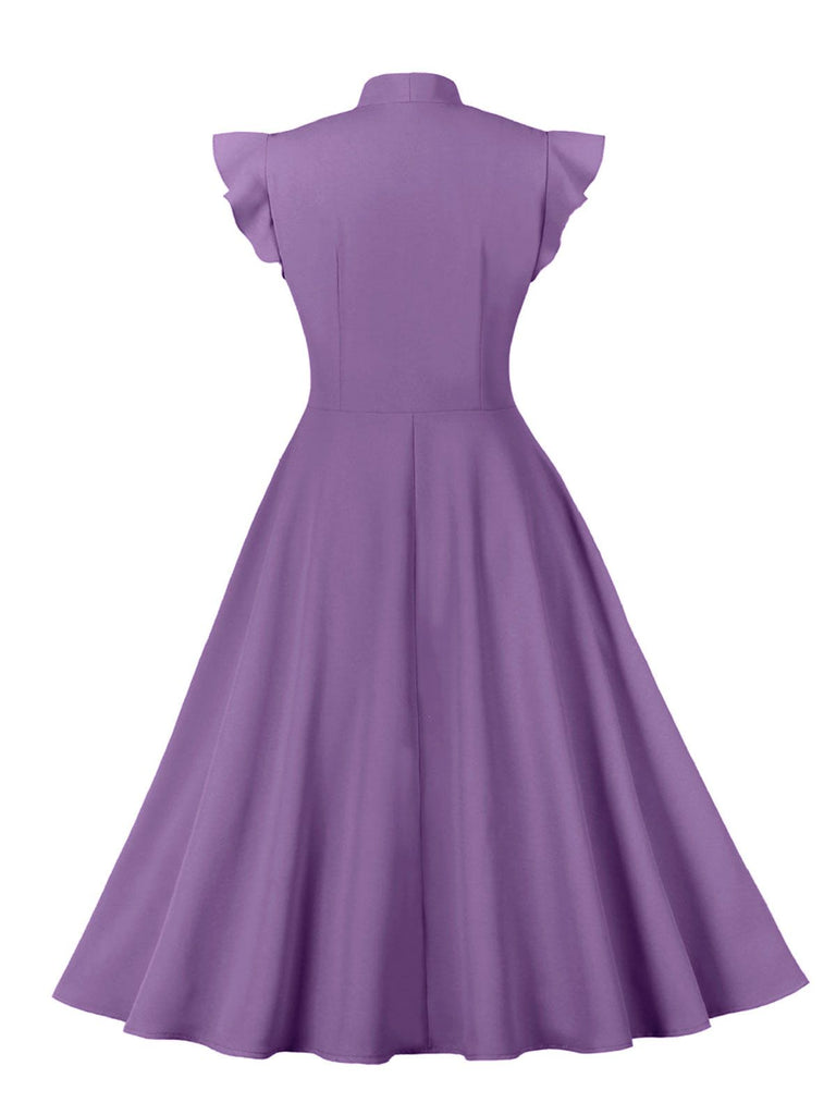 1950s Solid Ruffle Sleeve Bow Neck Dress — vintage elegance for the modern woman