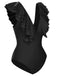 1950s Solid Ruffle V-Neck One-Piece Swimsuit, vintage swimsuit, pin-up swimwear - perfect for women who love vintage and retro fashion