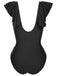 1950s Solid Ruffle V-Neck One-Piece Swimsuit, vintage swimsuit, pin-up swimwear - perfect for women who love vintage and retro fashion