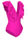 1950s Solid Ruffle V-Neck One-Piece Swimsuit, vintage swimsuit, pin-up swimwear - perfect for women who love vintage and retro fashion