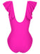 1950s Solid Ruffle V-Neck One-Piece Swimsuit, vintage swimsuit, pin-up swimwear - perfect for women who love vintage and retro fashion