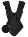 1950s Solid Ruffle V-Neck One-Piece Swimsuit, vintage swimsuit, pin-up swimwear - perfect for women who love vintage and retro fashion