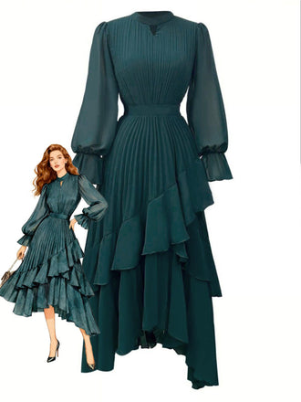 1950s Solid Ruffled Hem Pleated Dress - vintage dress, retro fashion, rockabilly