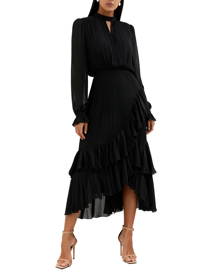 1950s Solid Ruffled Hem Pleated Dress - vintage dress, retro fashion, rockabilly