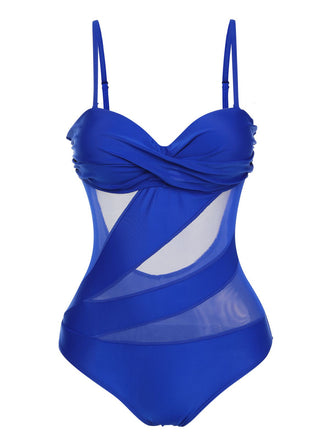1950s Solid Semi-Sheer Back Tie Swimsuit, vintage swimsuit, pin-up swimwear - perfect for women who love vintage and retro fashion