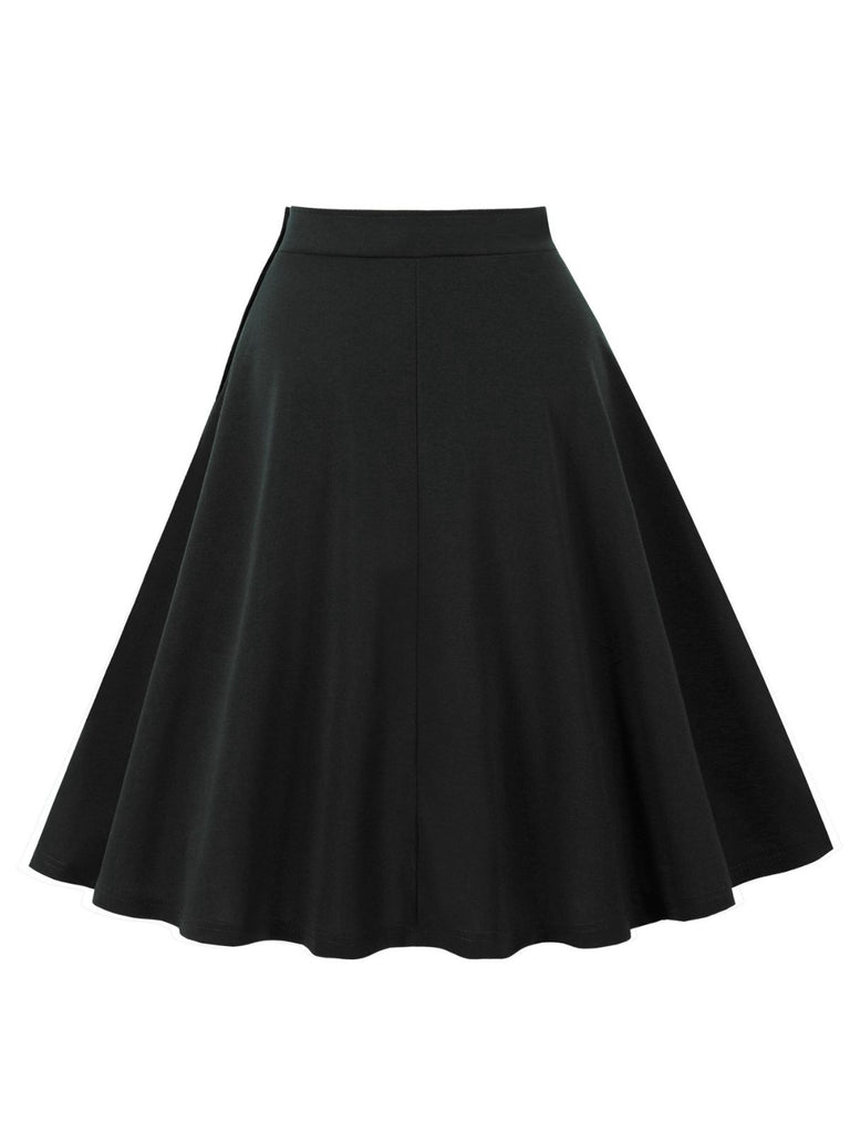1950s Solid Side Buttons Pocket Skirt - vintage skirt, retro style