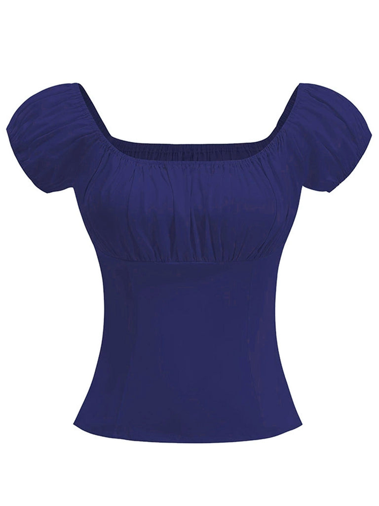 1950s Solid Square Neck Ruched Top - vintage fashion, retro style