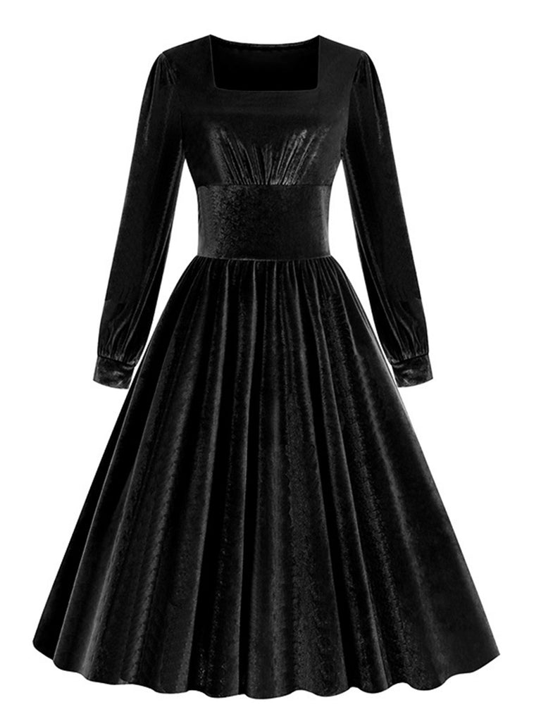 This 1950s Solid Square Neck Velvet Dress wraps her in 1950s elegance, one twirl at a time