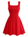 1950s Solid Square Neck Wide Strap Ruched Dress - vintage dress, retro fashion, rockabilly