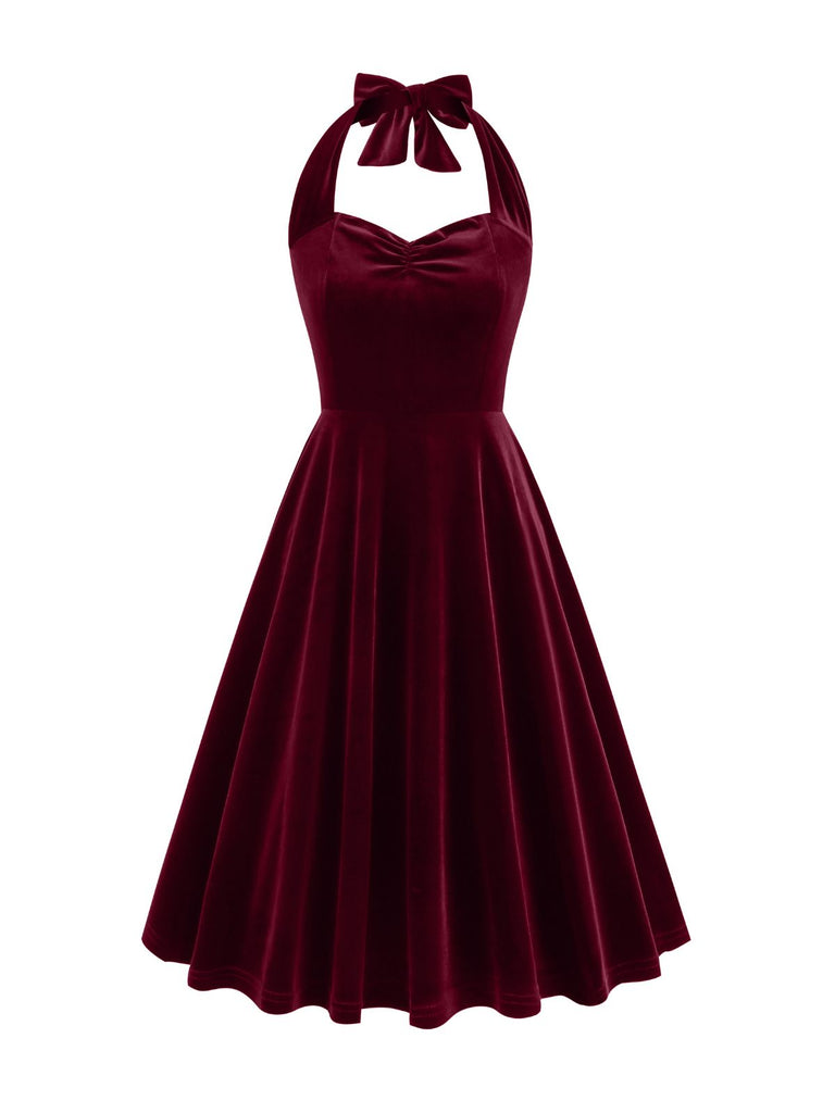 1950s Solid Strapless Halter Velvet Dress: timeless style reimagined