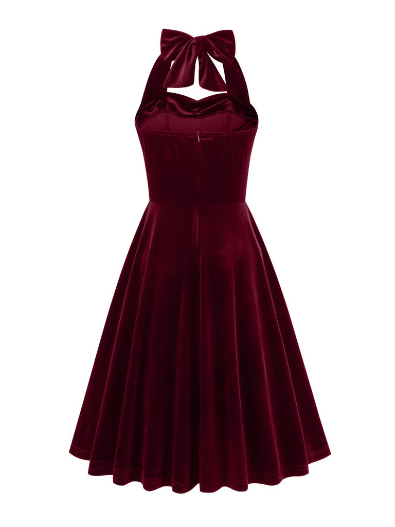 1950s Solid Strapless Halter Velvet Dress — vintage elegance for the modern woman