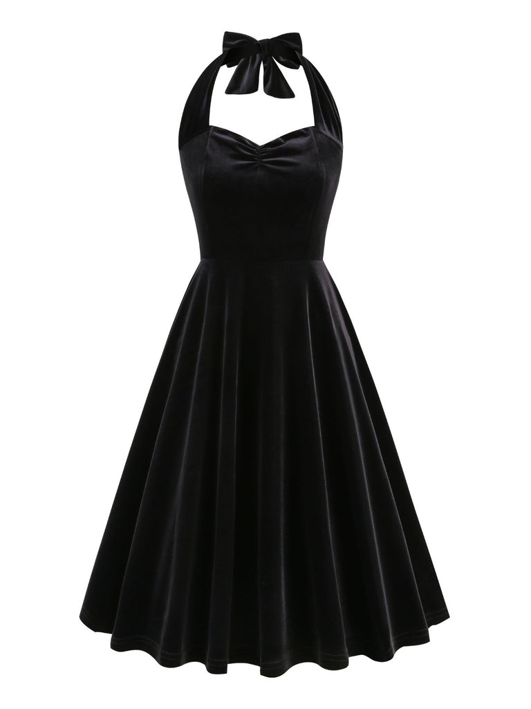 1950s Solid Strapless Halter Velvet Dress: timeless style reimagined