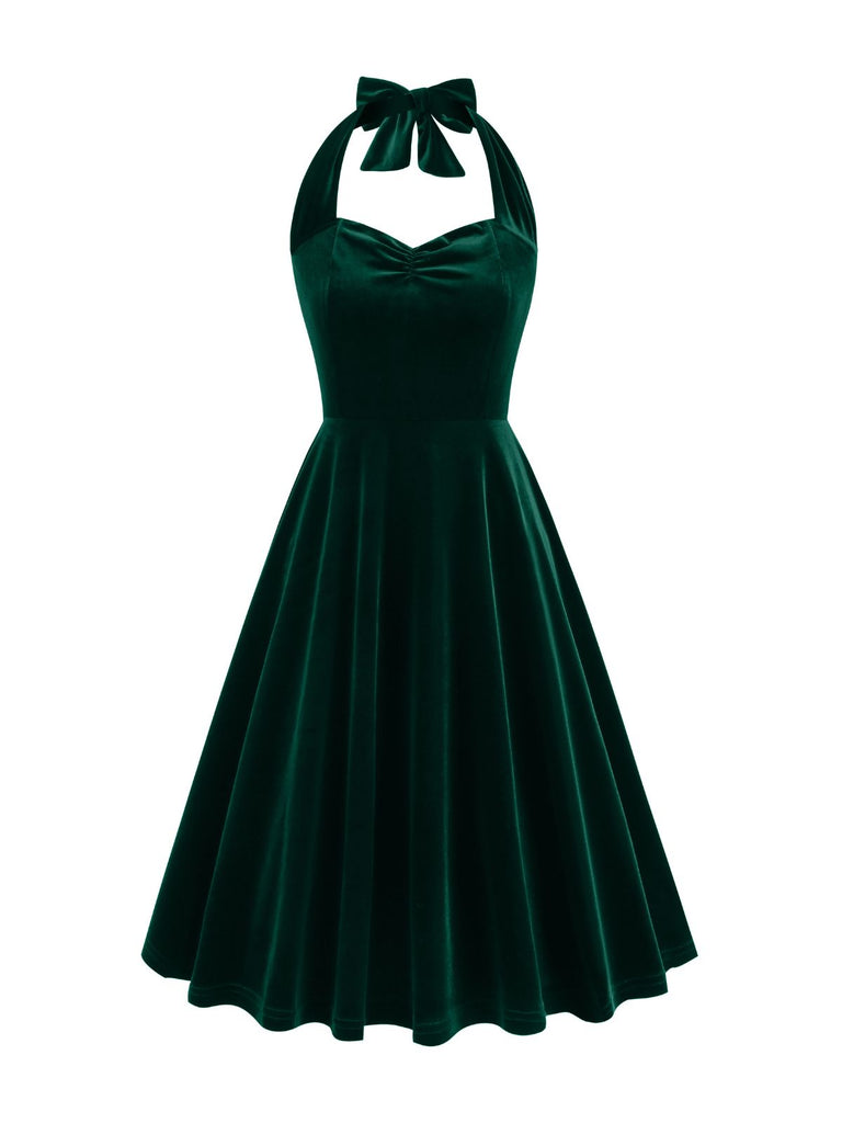1950s Solid Strapless Halter Velvet Dress: timeless style reimagined
