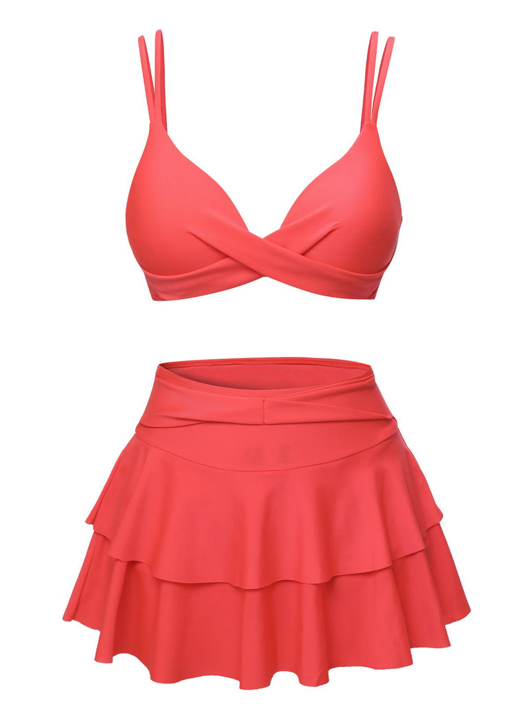 1950s Solid Suspender Skirt Swimsuit, vintage skirt, retro style - perfect for women who love vintage and retro fashion
