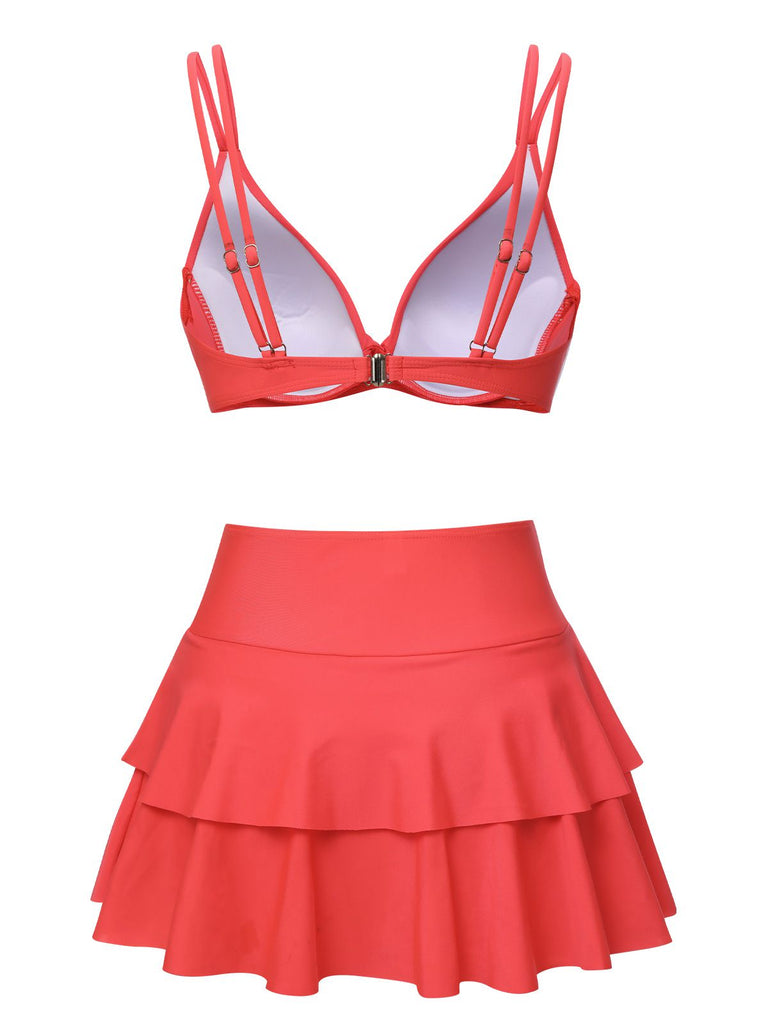 1950s Solid Suspender Skirt Swimsuit, vintage skirt, retro style - perfect for women who love vintage and retro fashion