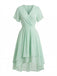 1950s-Solid-V-Neck-Ruffle-Sleeve-Chiffon-Asymmetrical-Dress, vintage, retro, dress