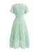 1950s-Solid-V-Neck-Ruffle-Sleeve-Chiffon-Asymmetrical-Dress, vintage, retro, dress