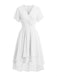 1950s-Solid-V-Neck-Ruffle-Sleeve-Chiffon-Asymmetrical-Dress, vintage, retro, dress