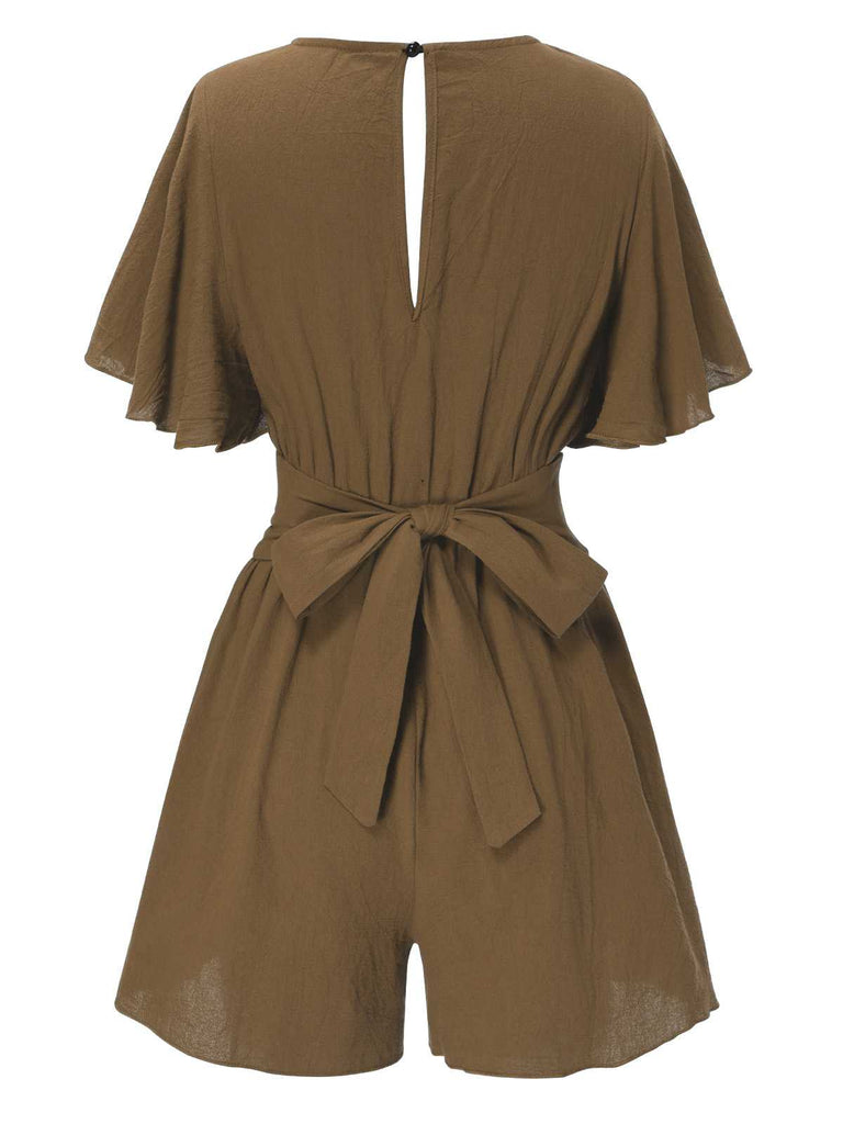 1950s Solid V-Neck Cotton Flounce Sleeve Romper - vintage jumpsuit, retro fashion