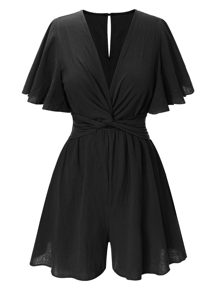 1950s Solid VNeck Cotton Flounce | 1950s | vintage romper, retro jumpsuit