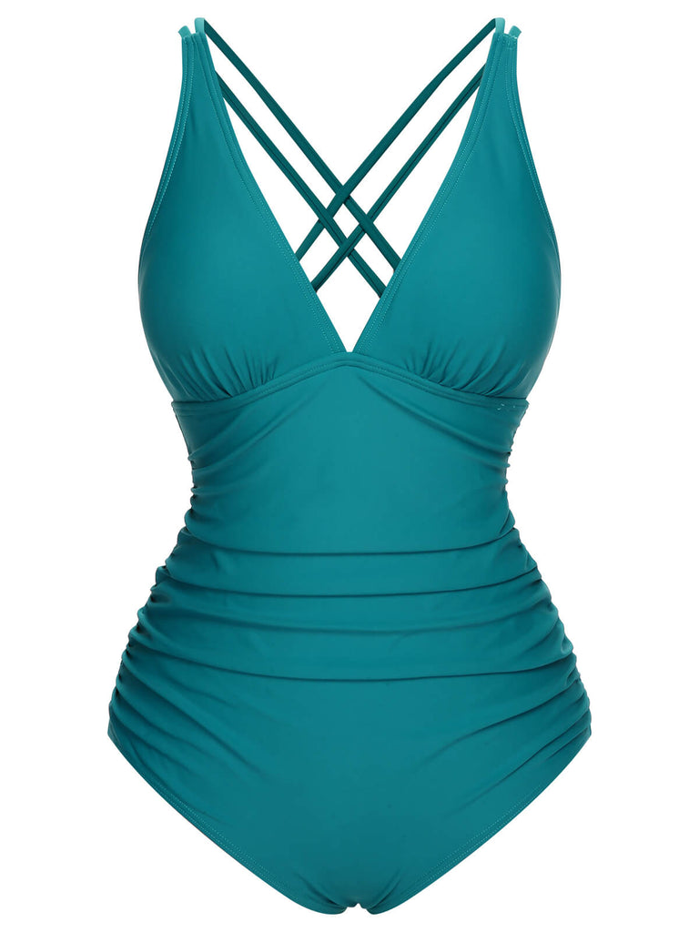 1950s Solid V-Neck One-Piece Swimsuit — because 1950s glamour never goes out of style