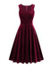 1950s Solid V-Neck Pleated Velvet Dress, vintage dress, retro fashion, rockabilly, pin-up fashion - perfect for women who love vintage and retro fashion