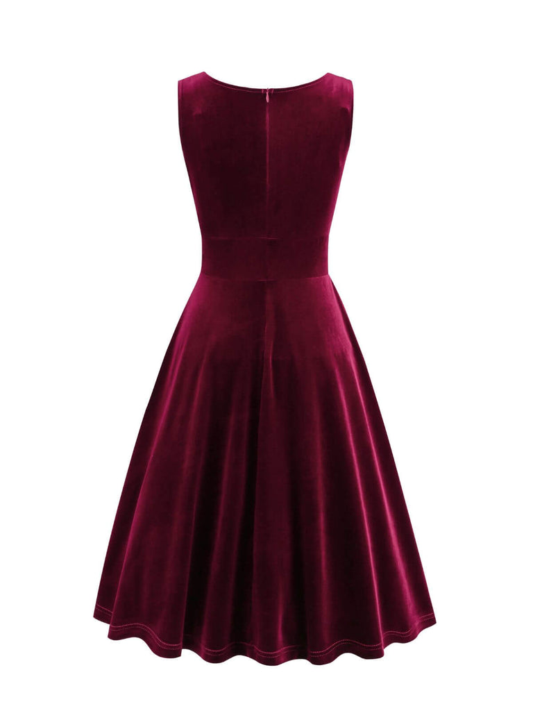 1950s Solid V-Neck Pleated Velvet Dress, vintage dress, retro fashion, rockabilly, pin-up fashion - perfect for women who love vintage and retro fashion
