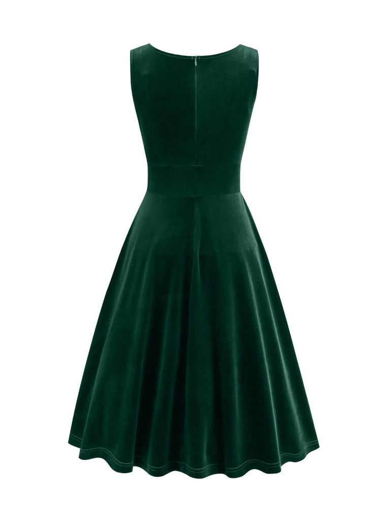 1950s Solid V-Neck Pleated Velvet Dress, vintage dress, retro fashion, rockabilly, pin-up fashion - perfect for women who love vintage and retro fashion