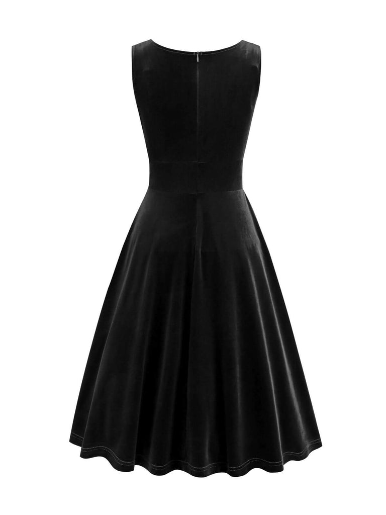 1950s Solid V-Neck Pleated Velvet Dress, vintage dress, retro fashion, rockabilly, pin-up fashion - perfect for women who love vintage and retro fashion
