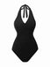 1950s Solid V-Neck Ruched Halter One-Piece Swimsuit, vintage swimsuit, pin-up swimwear - perfect for women who love vintage and retro fashion