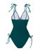 1950s Solid V-Neck Ruched One-Piece Swimsuit - vintage swimsuit, pin-up style