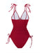 1950s Solid V-Neck Ruched One-Piece Swimsuit - vintage swimsuit, pin-up style