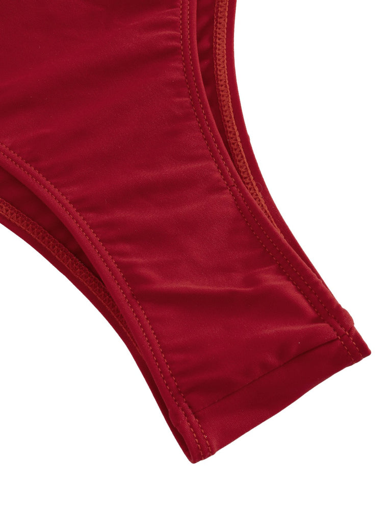 1950s Solid V-Neck Ruched One-Piece Swimsuit - vintage swimsuit, pin-up style