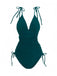 1950s Solid V-Neck Ruched One-Piece Swimsuit - vintage swimsuit, pin-up style