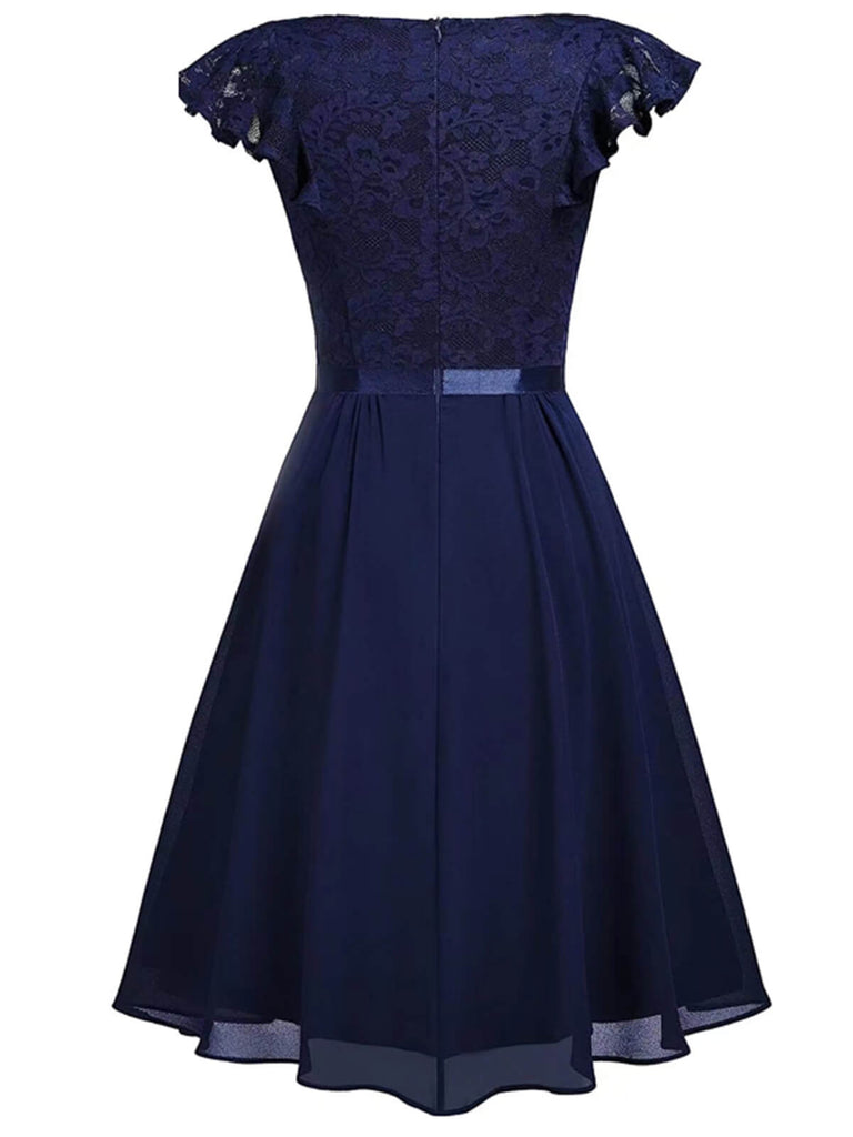 1950s Solid V-Neck Ruffle Sleeves Lace Dress: where 1950s romance meets her modern spirit