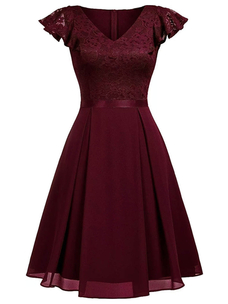 1950s Solid V-Neck Ruffle Sleeves Lace Dress — the kind of 1950s dress that makes strangers smile