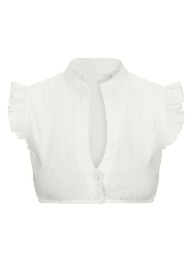 1950s Solid V-Neck Ruffled Sleeve Crop Top - vintage fashion, retro style