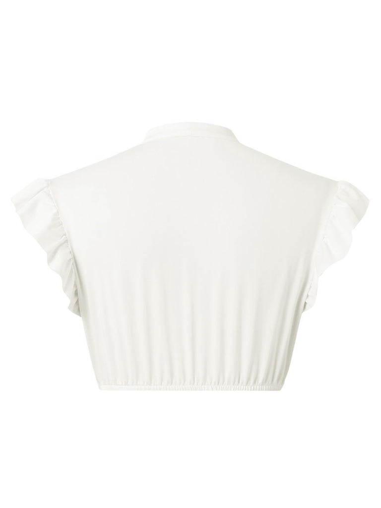 1950s Solid V-Neck Ruffled Sleeve Crop Top - vintage fashion, retro style