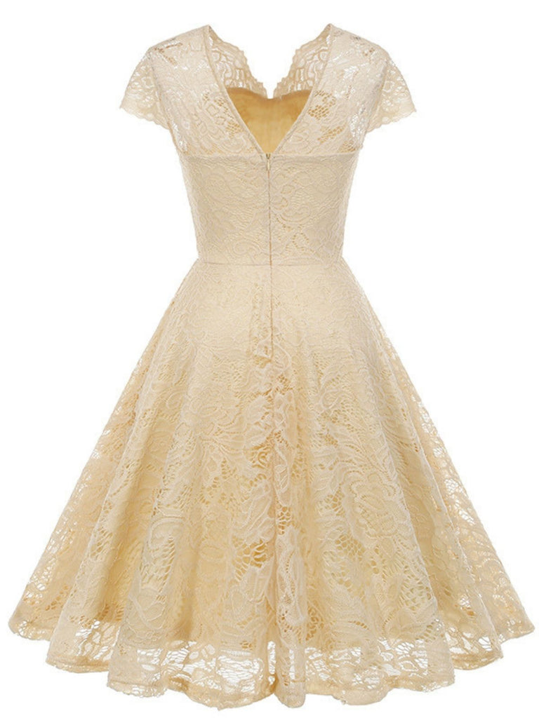 1950s Solid V-Neck Sleeveless Lace Dress - vintage dress, retro fashion, rockabilly