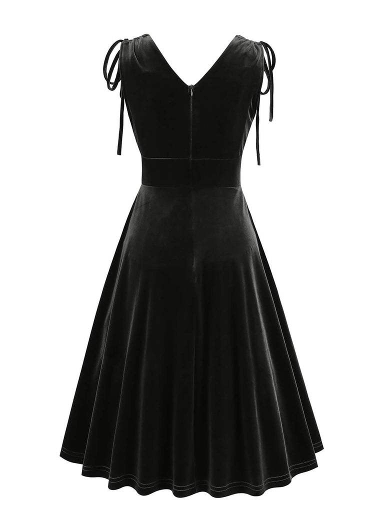 1950s Solid Velvet Lace-Up V-Neck Dress — vintage elegance for the modern woman