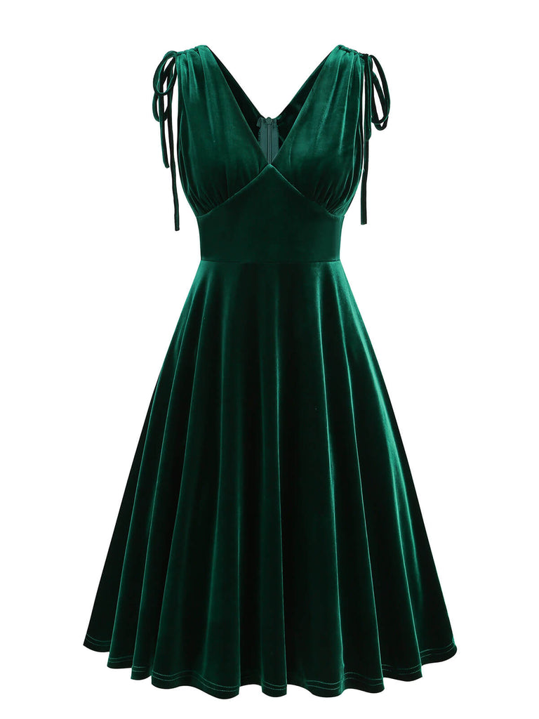 1950s Solid Velvet Lace-Up V-Neck Dress: timeless style reimagined