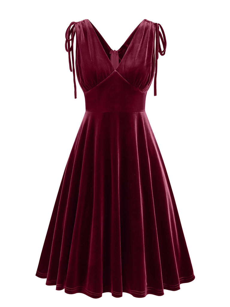 1950s Solid Velvet Lace-Up V-Neck Dress — vintage elegance for the modern woman