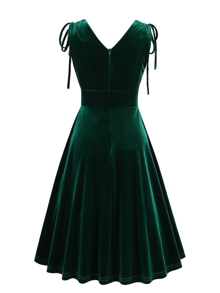 1950s Solid Velvet Lace-Up V-Neck Dress: timeless style reimagined