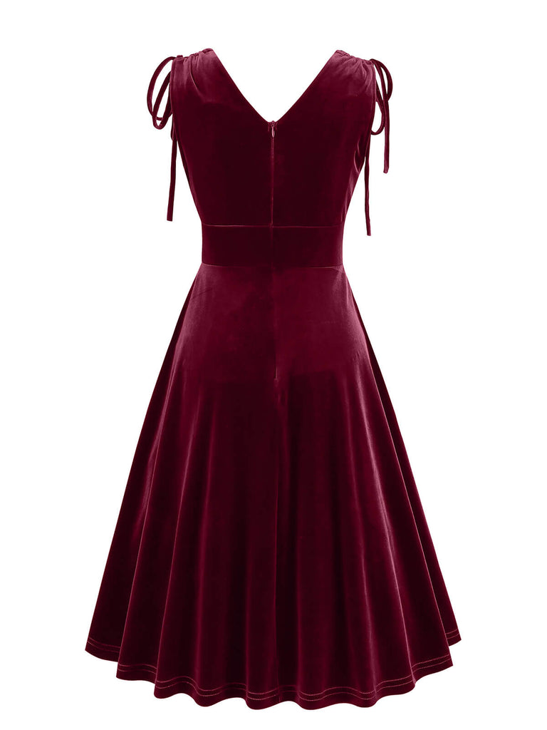 1950s Solid Velvet Lace-Up V-Neck Dress — vintage elegance for the modern woman