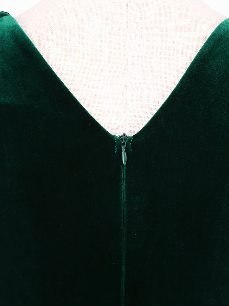 1950s Solid Velvet Lace-Up V-Neck Dress — vintage elegance for the modern woman