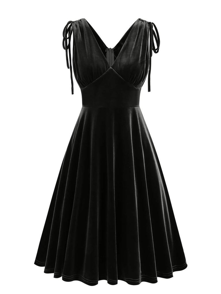 1950s Solid Velvet Lace-Up V-Neck Dress: timeless style reimagined