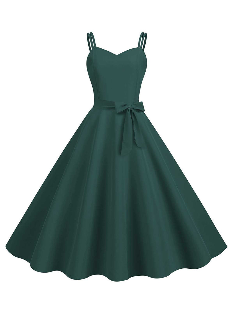 1950s Spaghetti Strap Bow Decor Solid Dress, vintage dress, retro fashion, rockabilly, pin-up fashion - perfect for women who love vintage and retro fashion