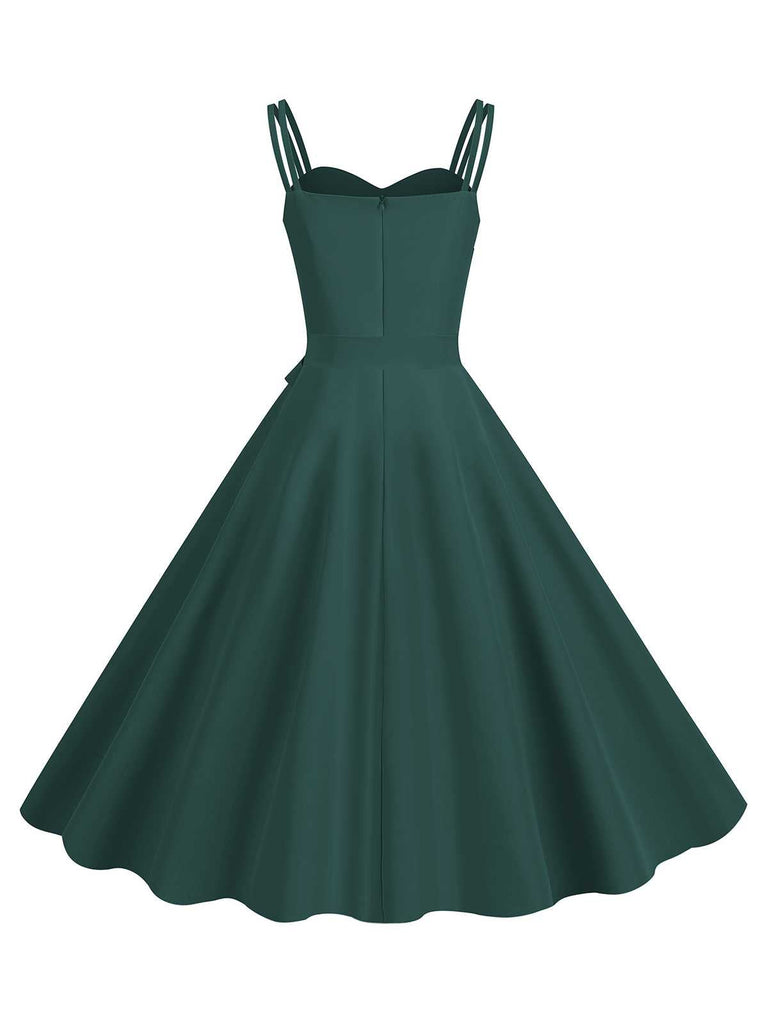 1950s Spaghetti Strap Bow Decor Solid Dress, vintage dress, retro fashion, rockabilly, pin-up fashion - perfect for women who love vintage and retro fashion