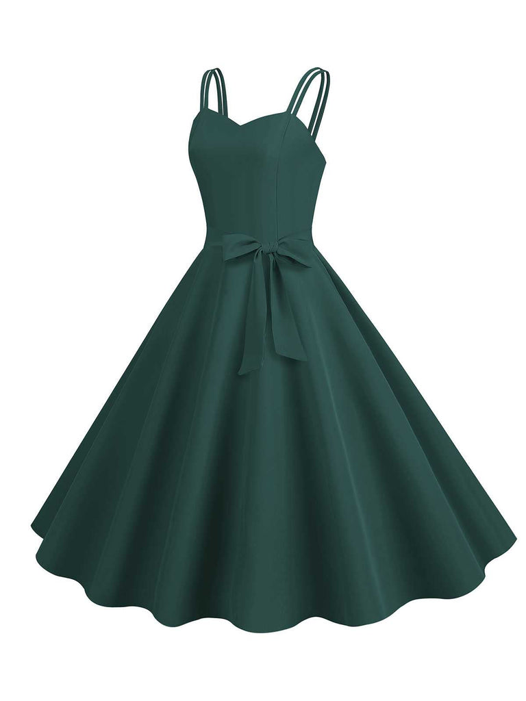 1950s Spaghetti Strap Bow Decor Solid Dress, vintage dress, retro fashion, rockabilly, pin-up fashion - perfect for women who love vintage and retro fashion