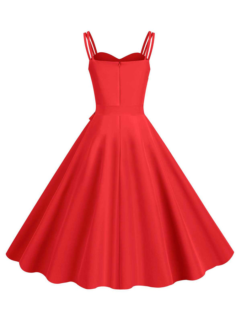 1950s Spaghetti Strap Bow Decor Solid Dress, vintage dress, retro fashion, rockabilly, pin-up fashion - perfect for women who love vintage and retro fashion